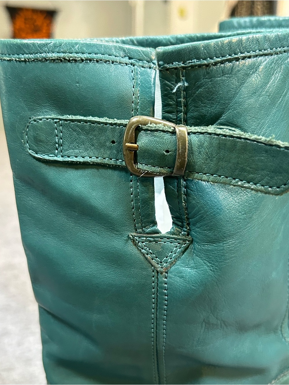 BRONX Wedge buttery teal leather boots studded Round Toe Leather Shoes W 10 eu 4 - Picture 15 of 16